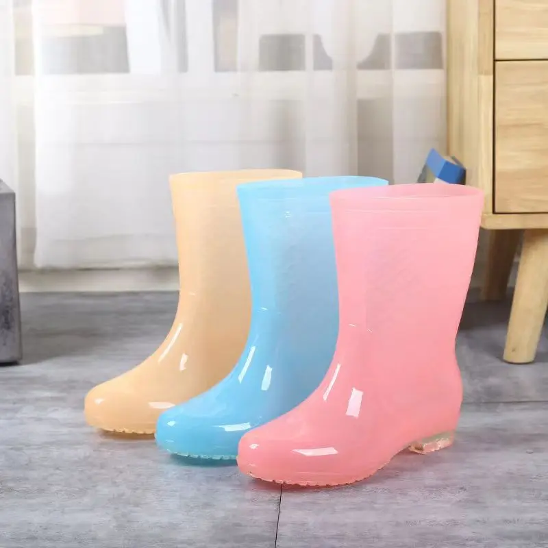 Transparent Rain Shoes Quick Dry Rain Boots Women Middle Sleeve Fashionable Anti Slip Wear-resistant Waterproof PVC Rubber Shoes