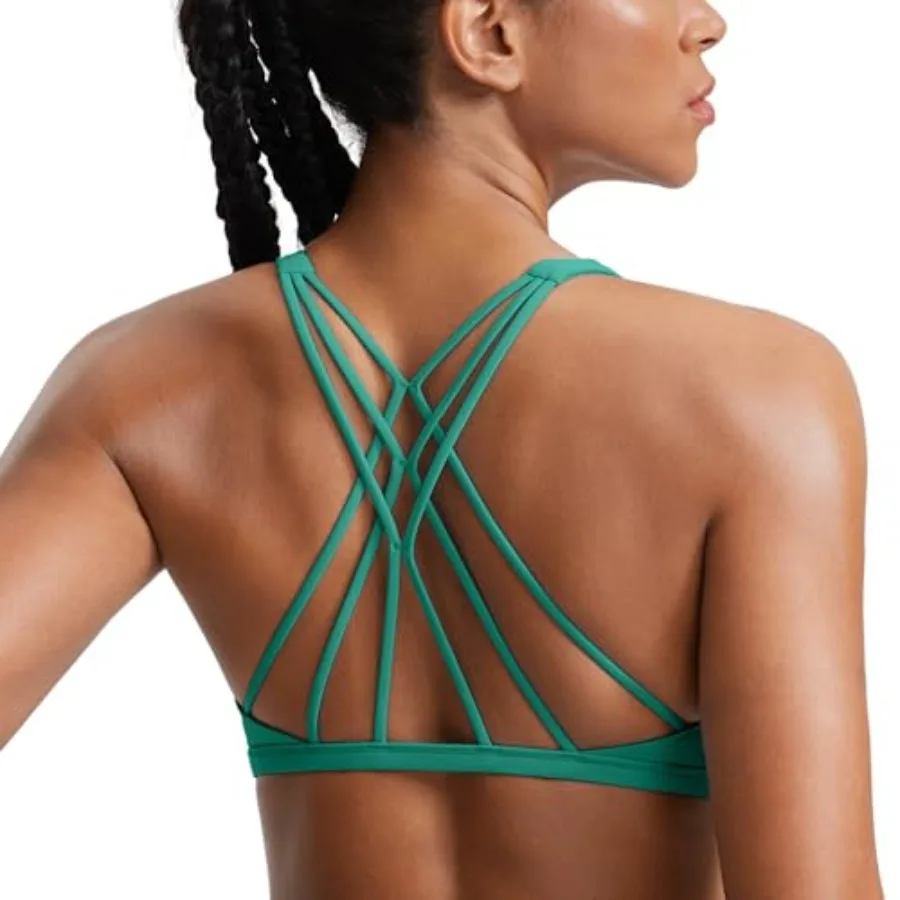 

CRZ YOGA Womens Naked Feeling Criss Cross Sports Bra - Strappy Back Padded Support Wireless Gym Cami Workout Yoga