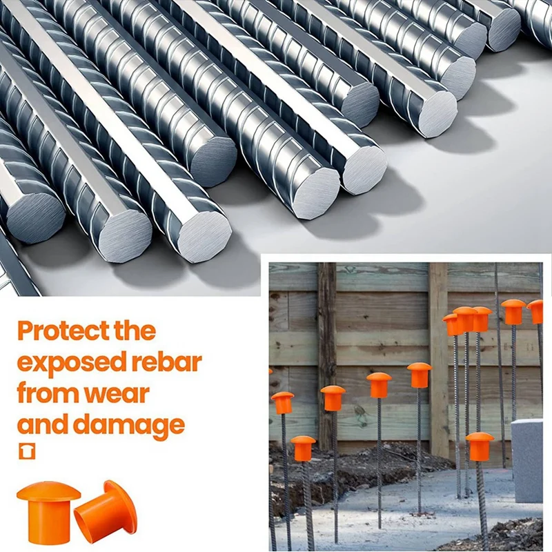 ABKS 300 Pcs Mushroom Rebar Cap Plastic Safety Caps for Rebar 3 to 7 Orange Color 2.36 x 2.17 x 1.5 Inches