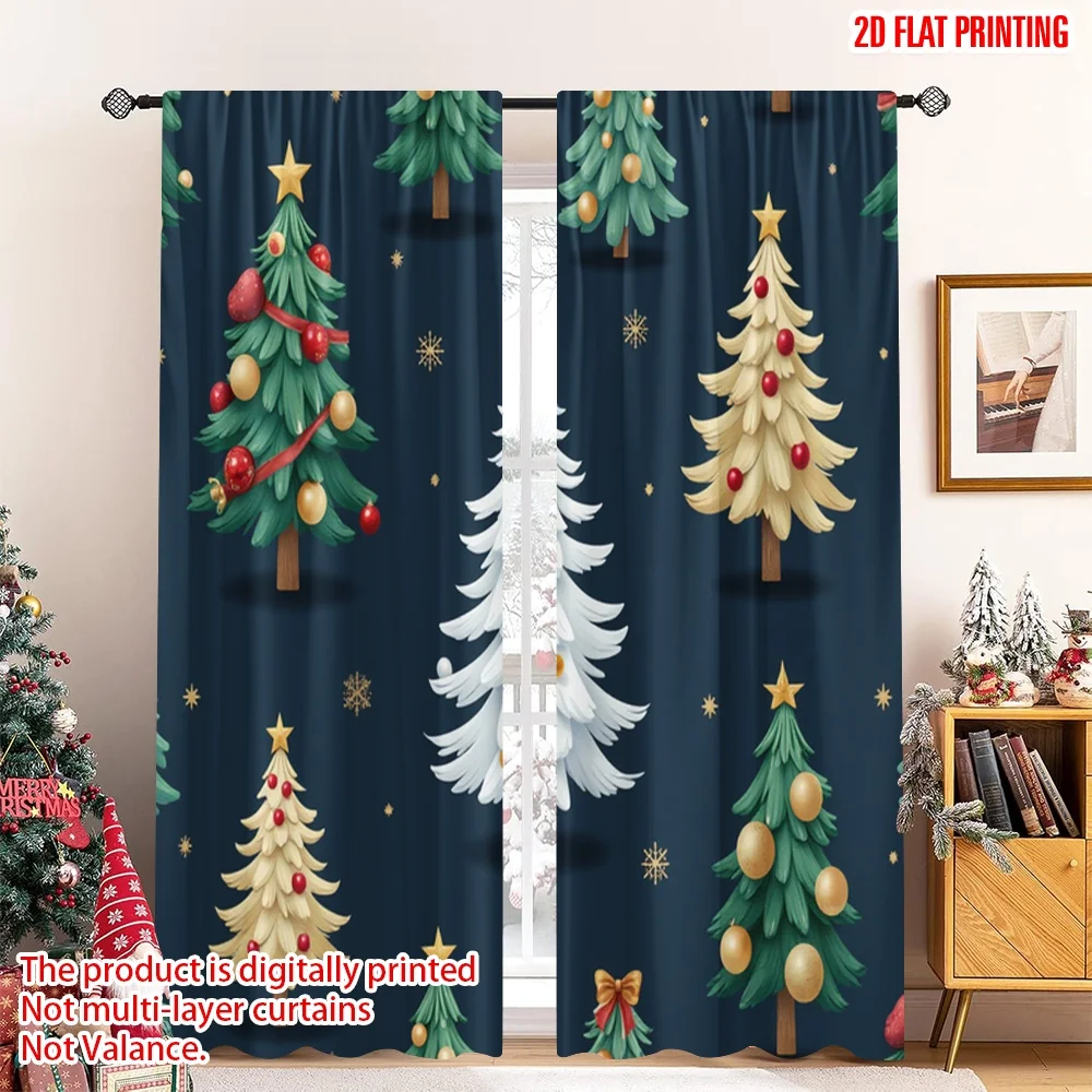 

2pcs 2D flat printing Merry Christmas Window Drapes Festive Christmas Trees Snowflakes Garland Polyester Without Electricity