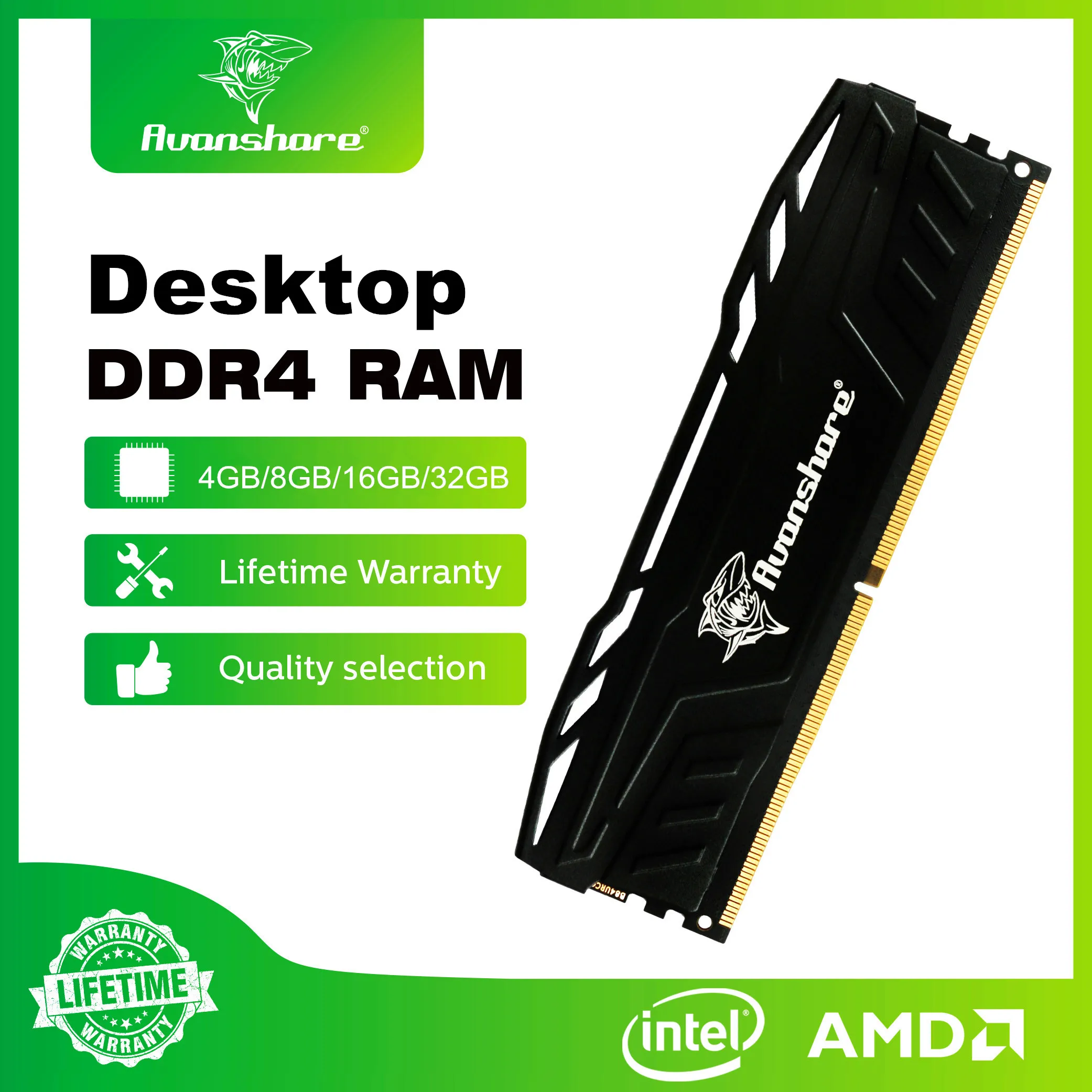 Avanshare Ram Memory DDR5 DDR4 DDR3 32GB 16GB 8GB 5600 3200 2666 2400 1600MHz HeatSink UDIMM Dual Channel For Desktop Computers