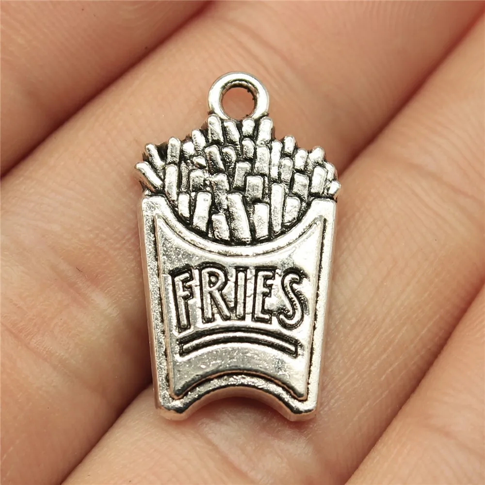 Wholesale 100pcs/bag Charm French Fries 25x15mm Antique Bronze Pendant French Fries Charm Jewelry Findings