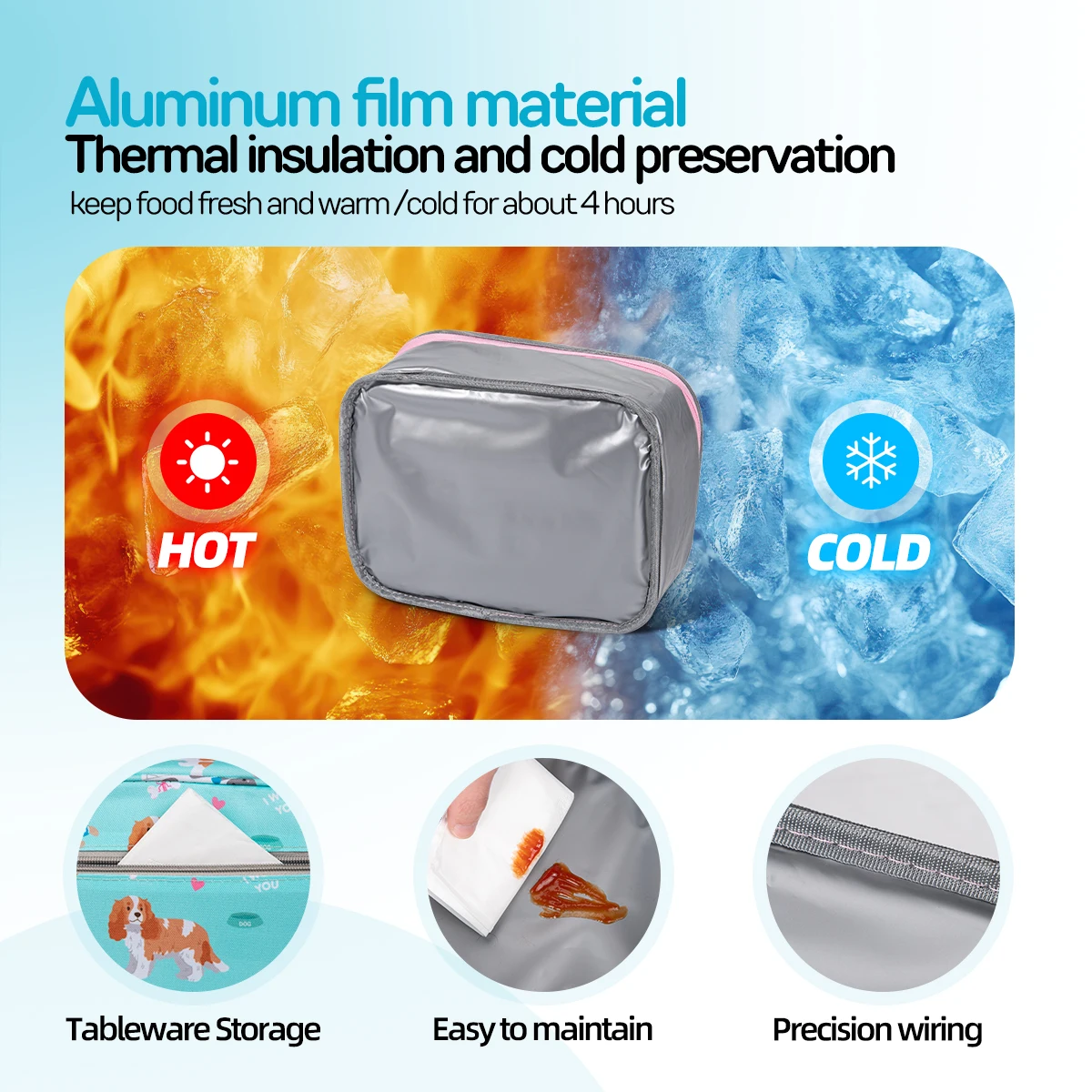 Isolierte Lunchtasche mit Cartoon-Motiv, niedliche, mit Blumenmuster bedruckte Lebensmittelhandtaschen, tragbare Thermo-Lunchtasche, Frischhaltebeutel, Tragetasche für Studenten – Detail 11