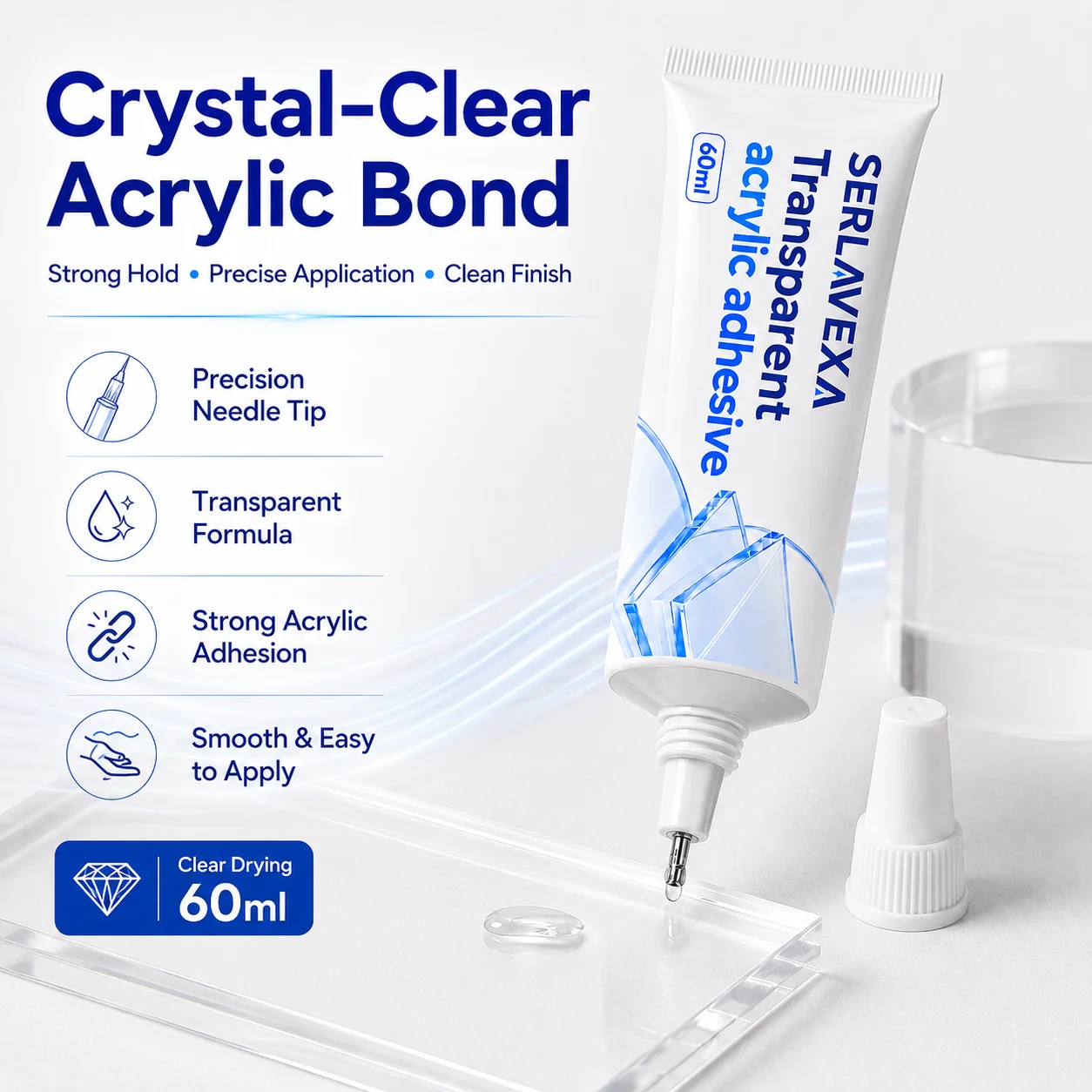 60ml Transparent Acrylic Adhesive Clear Bonding Glue for Acrylic Sheet Plastic Crafts Model Making DIY Repair Precision Nozzle