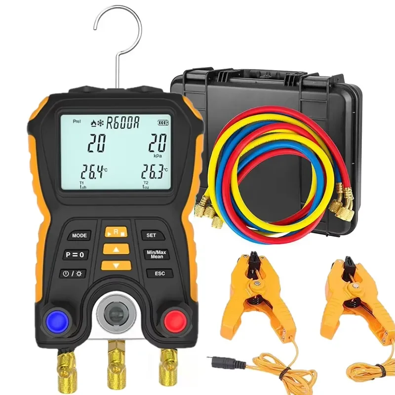 Hoses Digital Refrigeration Gauge Manifold and Digital Vacuum Meter for 83 Kind of Refrigerant R407c