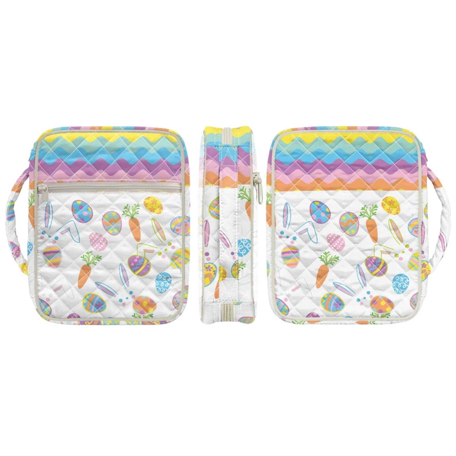 Coloranimal Easter Bunny Egg Print Quilted Bible Bag Durable Handle Quilted Bible Cover for Scripture Study 2026 Collection