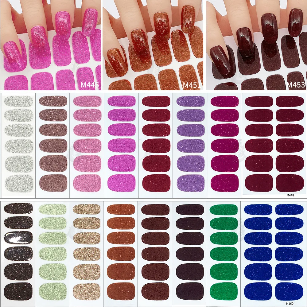 

MEBIS 16 Flash Nail Stickers Factory Spot Single Color Ribbon Adhesive Nail Stickers Full Stickers Decor Ongles Nail Art Luxe