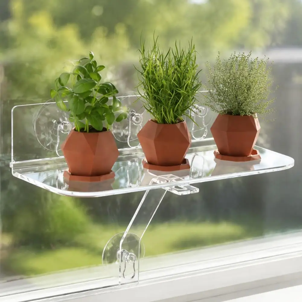Acrylic Suction Cup Ledge Window Plant Shelf Acrylic Window Sill Plant Shelf with Strong Suction Cups Floating Wall Mounted