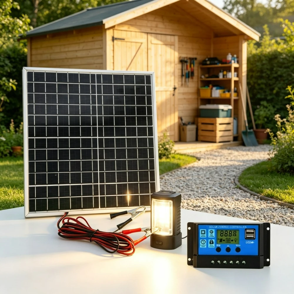 12W Portable Monocrystalline Solar Panel 12V Solar Charge Controller Full Kit Weather Resistant Aluminum Frame Off Grid Charging