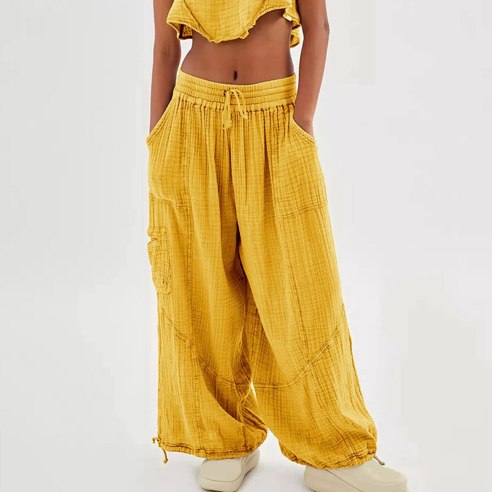 

Women Oversized Utility Pants Lady Casual Trousers Beach Travel Vacation Outfits Wide Leg Pants Drawstring Women Long Pantalones