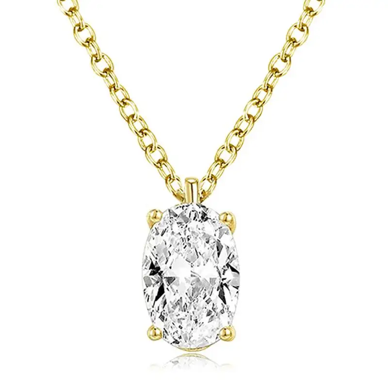 Huitan Damen-Halskette mit ovalem Anhänger, eingelegt, glänzend, Zirkonia, einfacher Stil, vielseitig, Party, Alltag, Accessoires, trendiger Schmuck