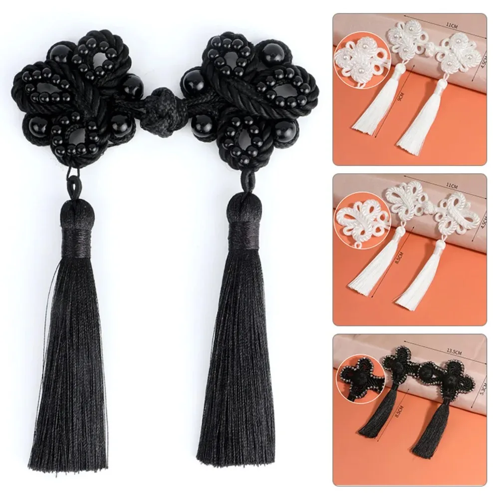 1PCS Cheongsam Chinese Style National Tide Clothing Hand-beaded Decorative Buttons Long Tail Pearl Crystal Tassel Plate Buckle