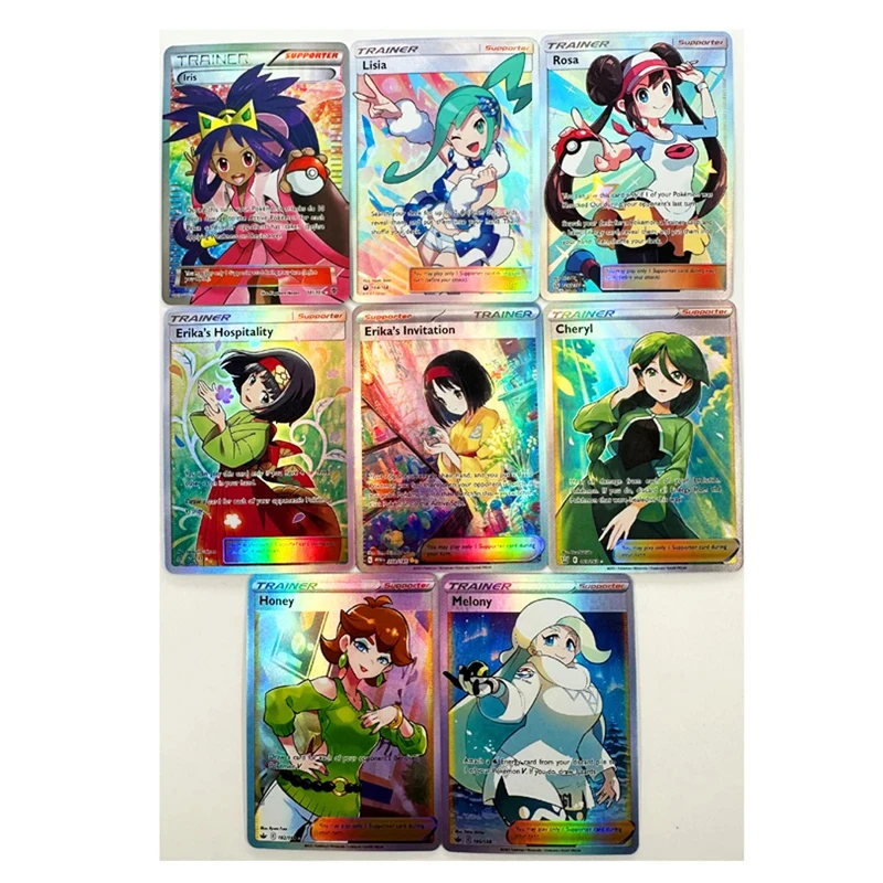 8Pcs/set Pokemon Ptcg Diy Melony Self-Control Ptcg Collect Signature Trading Flash Card Anime Cartoon Gift Color Flash