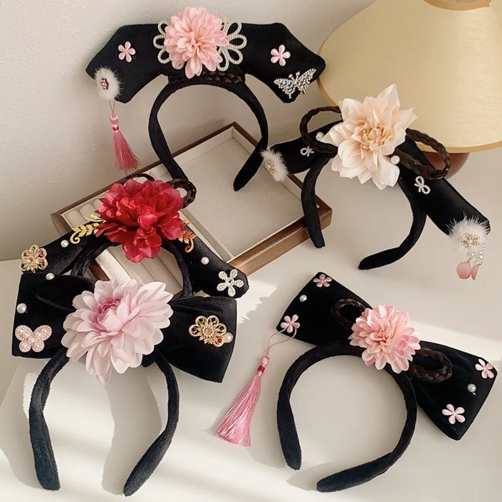 

Retro Rhinestone Ancient Style Headwear Cloth Flower Hanfu Hair Hoop Tassel Pearl Chinese Style Headband Festival