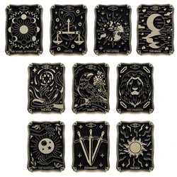 Punk Card Black Tarot Enamel Pin Star Justices Death Brooch Sun Moon Bird Lion Badge Halloween Jewelry Metal Accessories Gift