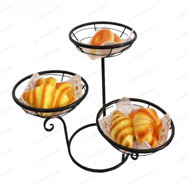 

Корзина для закусок из кованого железа, трехъярусная, подставка для хлеба и выпечки, корзина для фруктов, реквизит для демонстрации выпечки Y