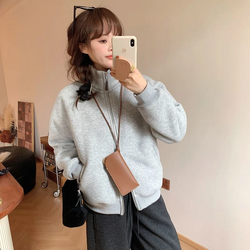 Inverno Nuovo Casual Thiened Fce Felpa Calda Thi Capispalla Doppia Cerniera Con Cappuccio Colletto alla coreana Cappotto Faionable da donna...