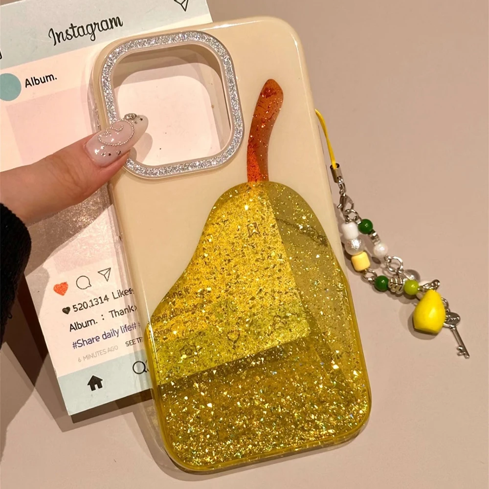 

Fashion Cute Pear Glitter Bling Phone Case for Iphone 15 16 14 13 Pro Max Diamond Clear Luxury Transparent Cover Women Girl Case