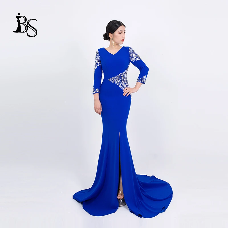 Classic Long Sleeve Beaded Women's Dress Fashion Evening Dress H385