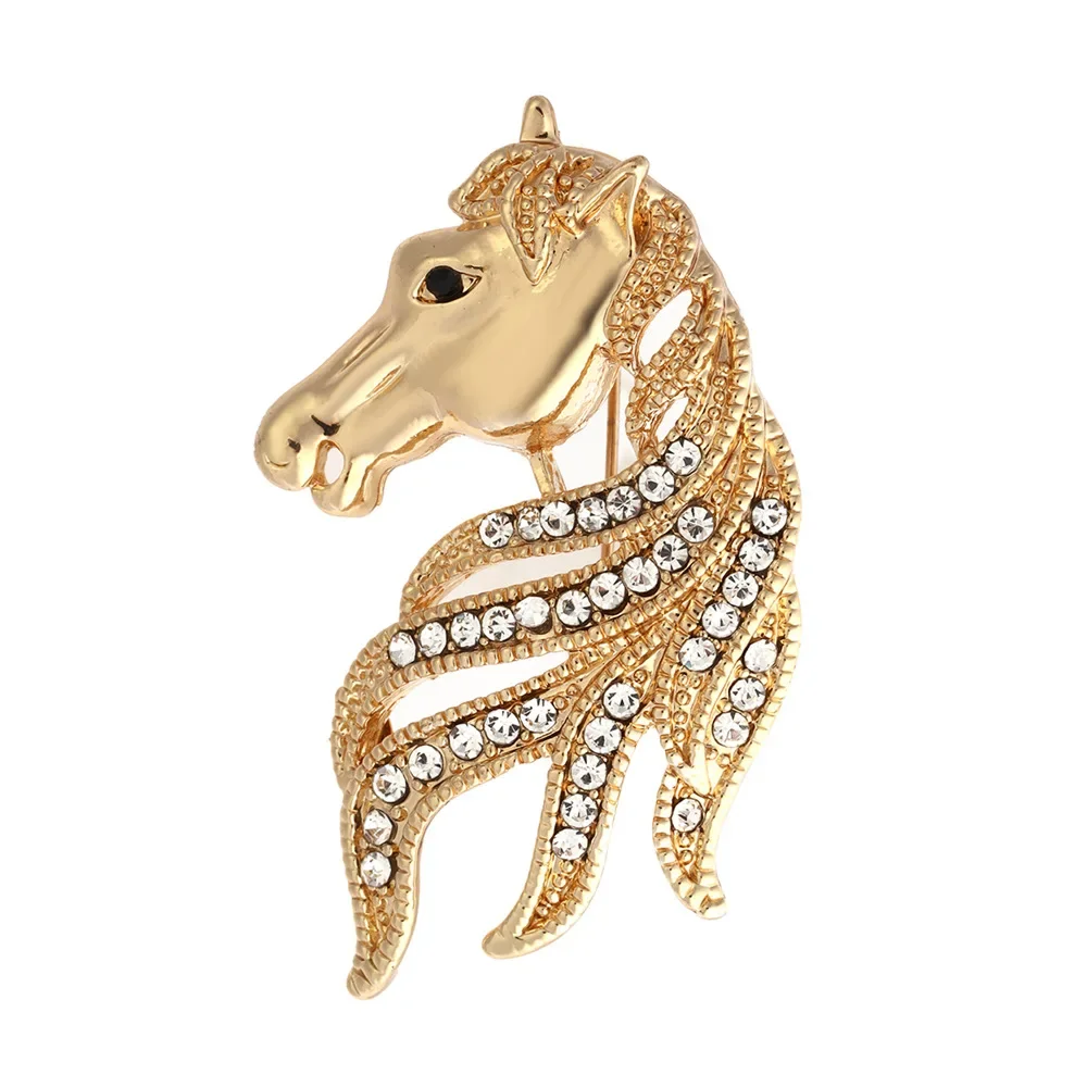 Exquisite Zircon Horse Head Animal Brooch for Men and Women Suit Dress Badge Pin Fashion Business Party Jewelry Gift