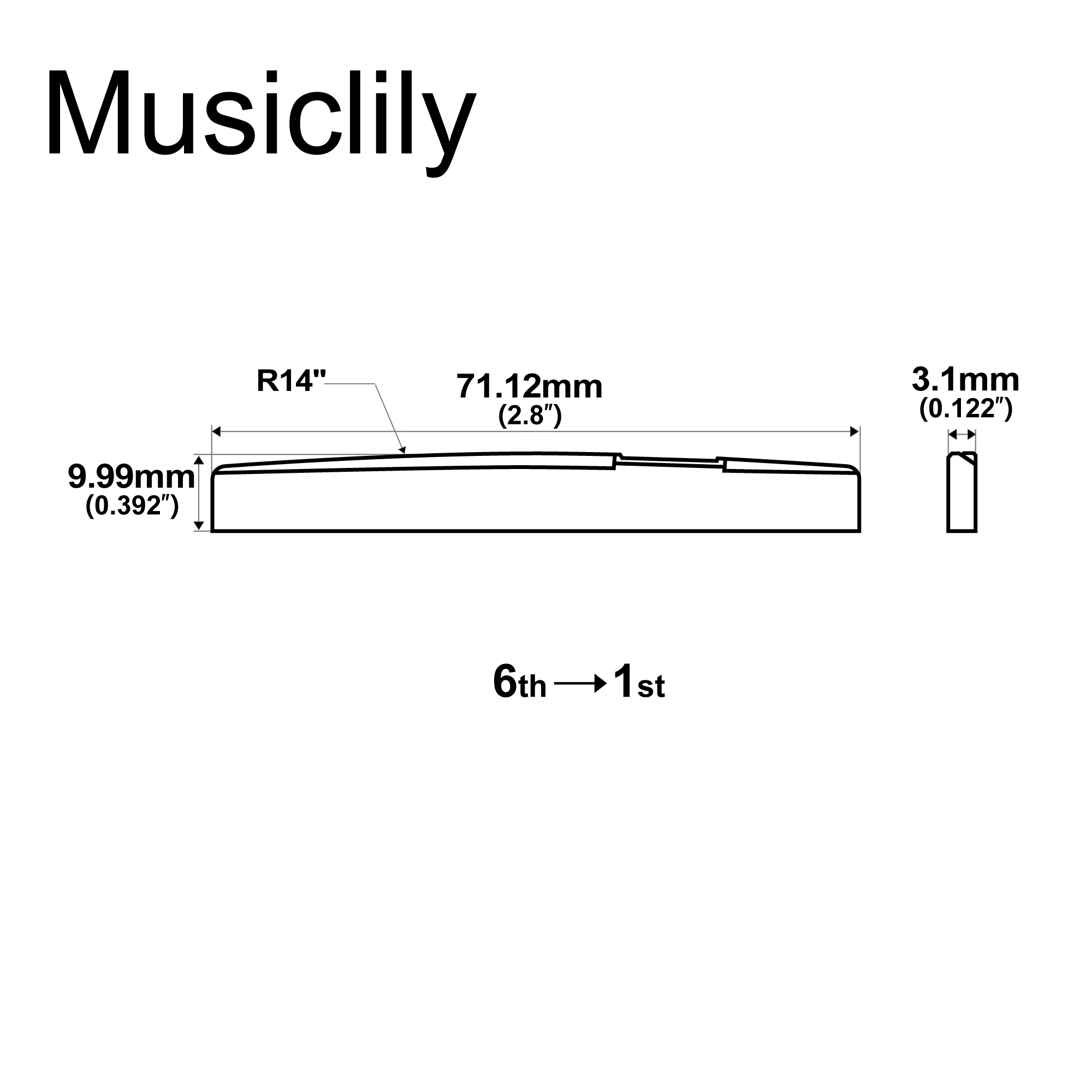 Musiclily Pro 71.12mm Compensated Acoustic Guitar Bone Saddle for 6-String Taylor Style Guitar (Set of 2)