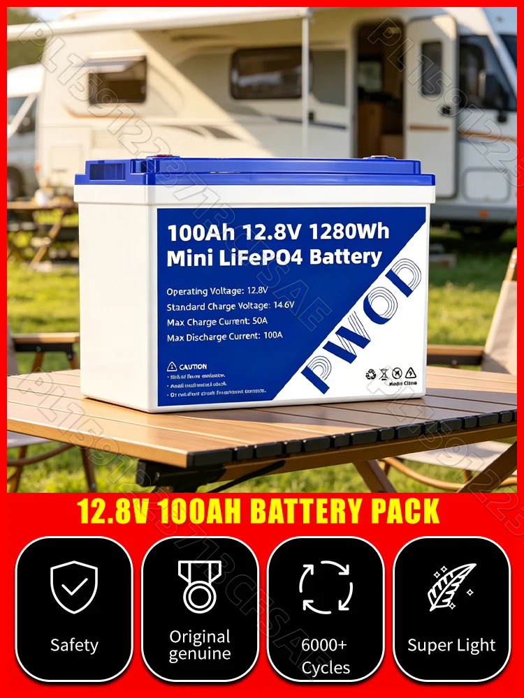 12V 100Ah 1280Wh LiFePO4-Batterie mit integriertem 100A BMS, BCI-Gruppe 24, 6000+ Zyklen, Tiefzyklusbatterie für Solaranlagen, Wohnmobile, Boote, Zuhause, Off-Grid-Energiespeicherung, schnelle