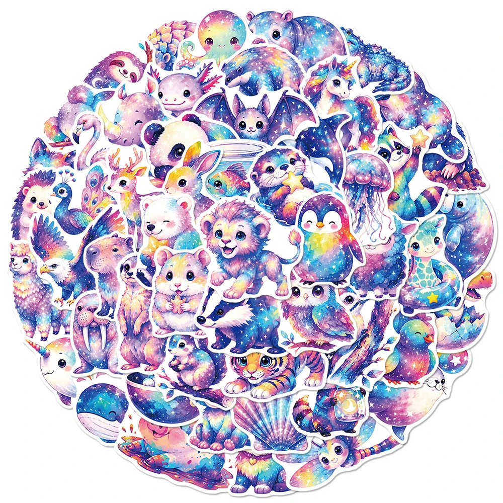 10/30/60pcs Cute Colorful Starry Sky Animals Stickers Kawaii Cartoon Cat Panda Rabbit Sticker Stationery Laptop Phone Decals Toy
