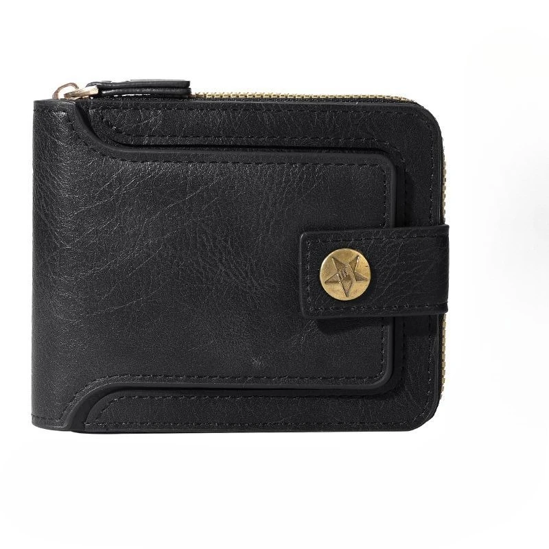 

Retro Men's Short Wallet, Horizontal Zipper, Multifunctional Card Holder, Tri-fold Buckle Coin Purse