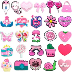 Dijes de zapatos de mariposa de amor rosa de PVC para mujeres y niñas, accesorios de decoración de zapatos de postre, regalos de Festival, 1 piezas