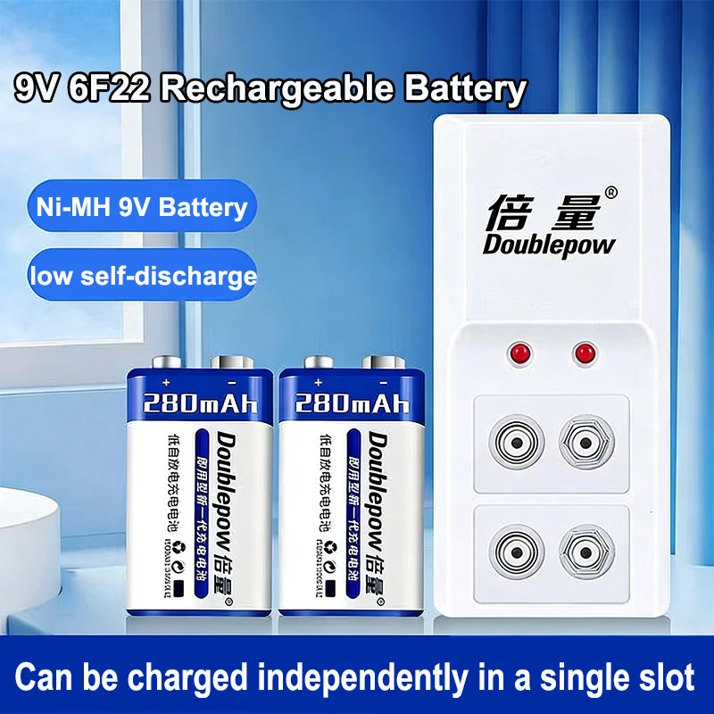 6F22 9V Battery Ni-MH Rechargeable Battery with Charger for Multimeter Smoke Alarm Metal Detector Microphone Toy Remote Control