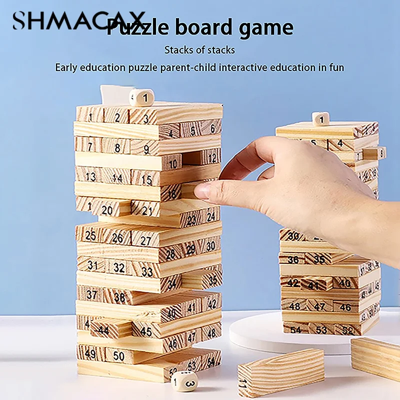 Solid Wood Puzzle Stacked High Stack Tower Drawing Block Children\'S Parent-Child Interactive Board Game