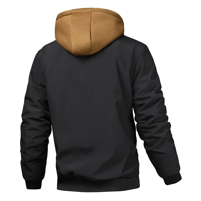 الكلاسيكية الرجال المرقعة جاكت مزود بغطاء للرأس الخريف الشتاء في الهواء الطلق الدافئة سميكة ملابس خارجية رجالي خمر سستة متعدد الطبقات تصميم معطف #2