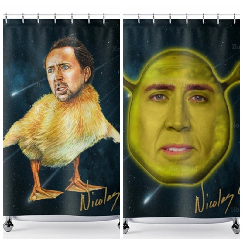 Bathroom Decor Shower Curtain Nicolas Cage Shrek Art Funny Meme Series Yellow Chicks And Strange Potatoes Pattern