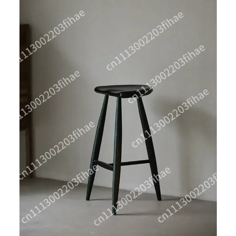 45CM Wabi‑Sabi White Ash Wood Bar Stool Carbonized Solid Wood High Rest Chair For Home Bar Counter Use
