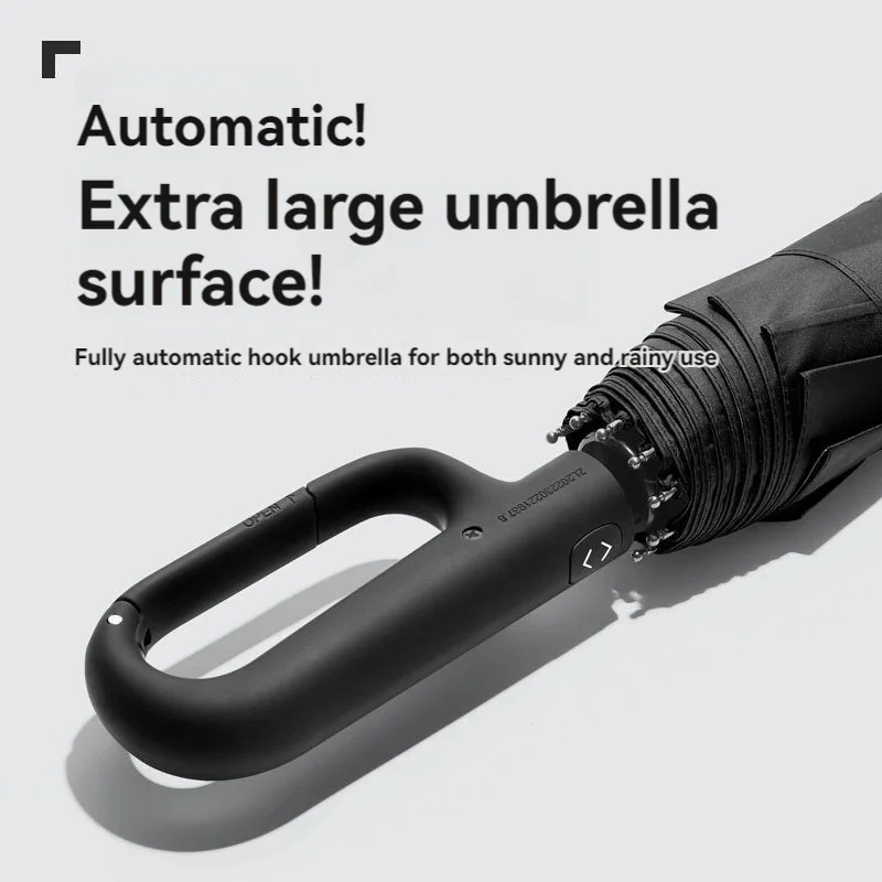 Large reinforced UV-resistant windproof rainproof fully automatic rotating buckle folding umbrella with double ribs image 5