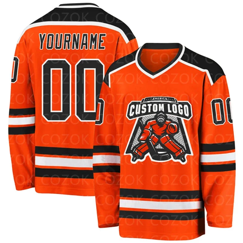 

Custom Orange Hockey 3D Print You Name Number Logo Men Women Ice Hockey Jersey Competition Training Jerseys