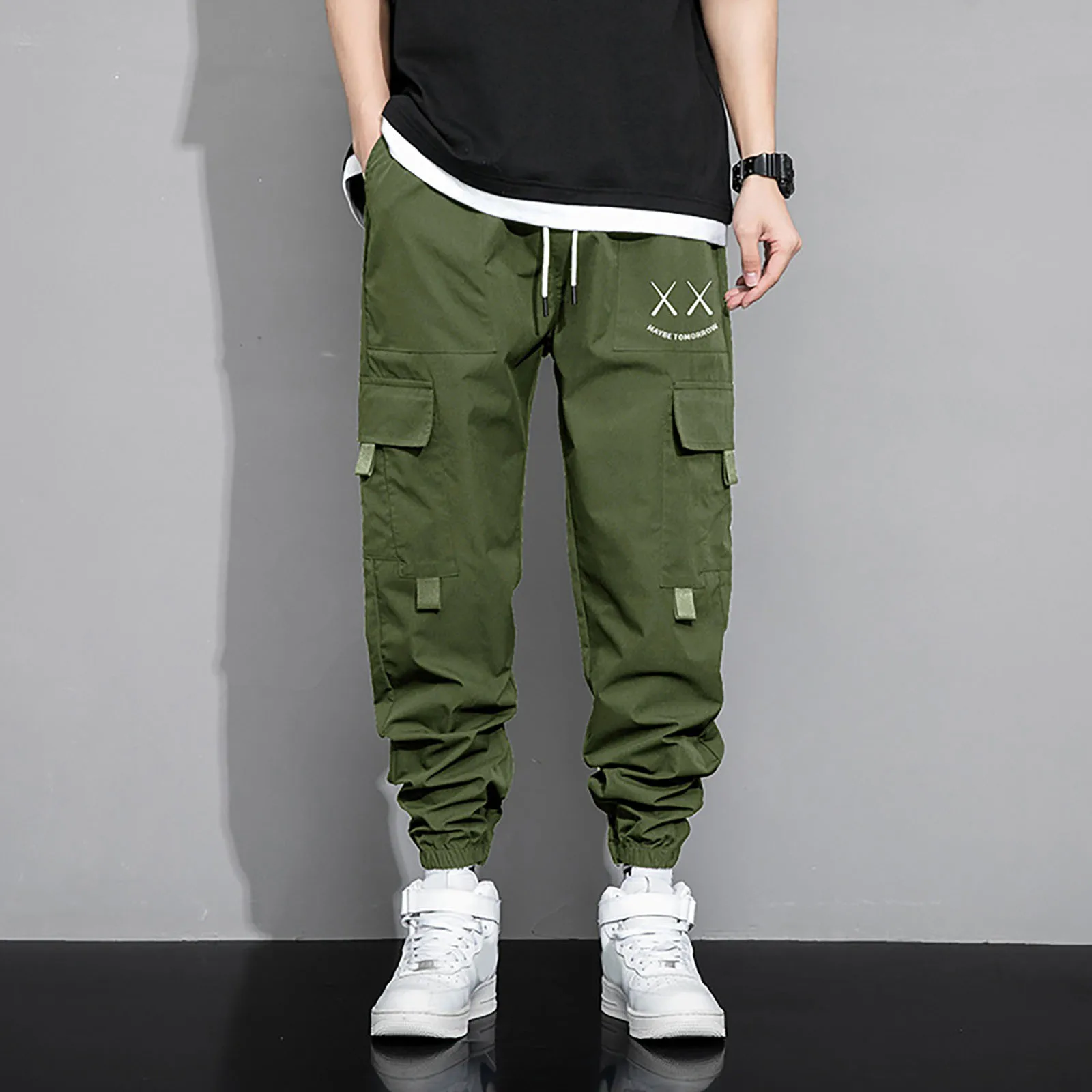 Men's Work pants Thin Loose Elastic Waist Trousers Multi-Pockets Casual Beach Spring and Autumn Jogging Cargo Pants Streetwear