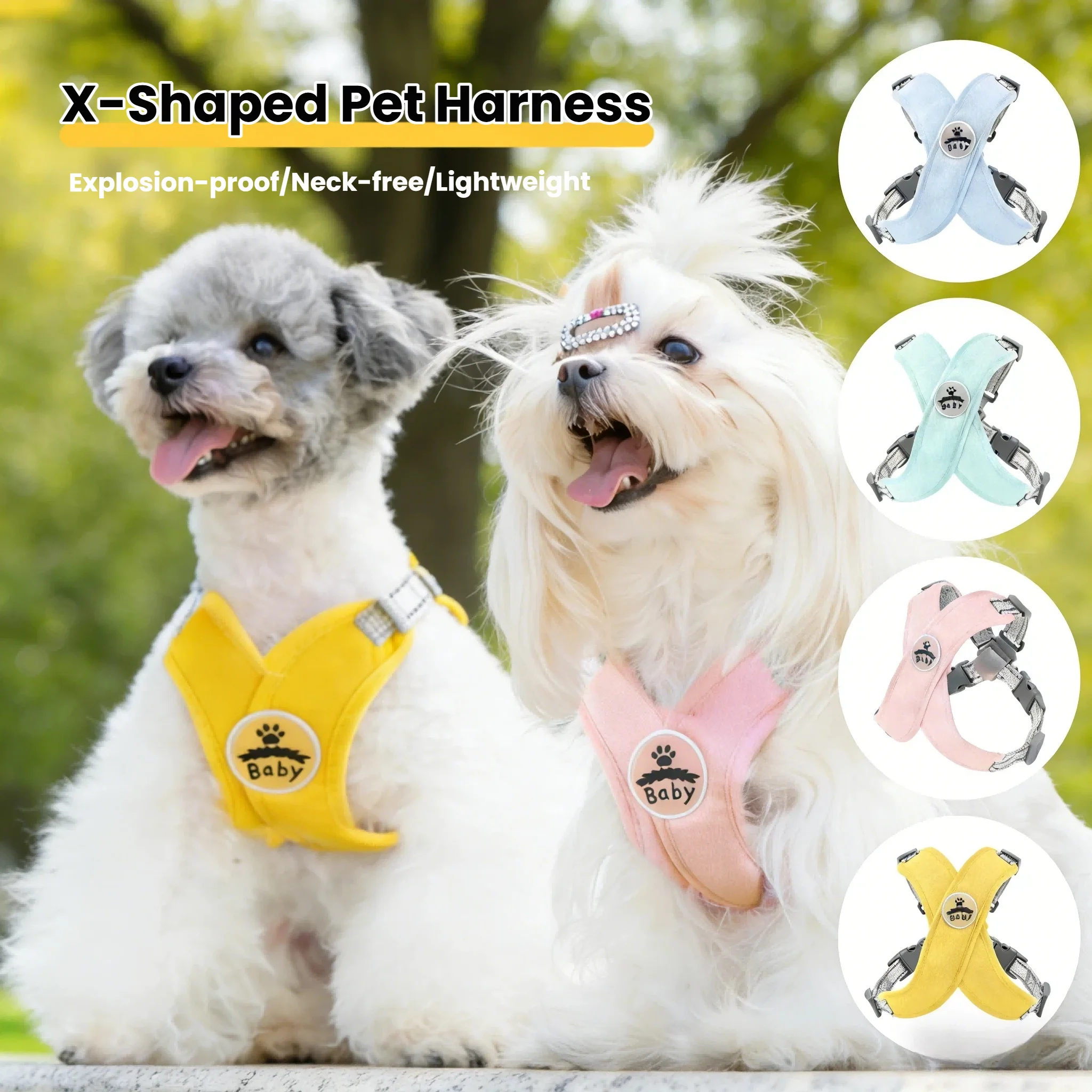 Hundegeschirr und Leine Set für Kleine und Mittelgroße Hunde Outdoor-Spaziergänge Verstellbares Reflektierendes X-förmiges Geschirr Welpen-Haustierzubehör – Detail 1