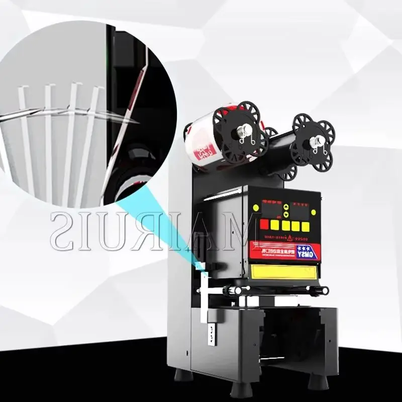 ماكينة ختم الأكواب التجارية ماكينة شاي فقاعات أوتوماتيكية بالكامل لـ 9/9.5/8.8 Pp/Pe/الورق ماكينة شاي الحليب ماكينة شاي بوبا