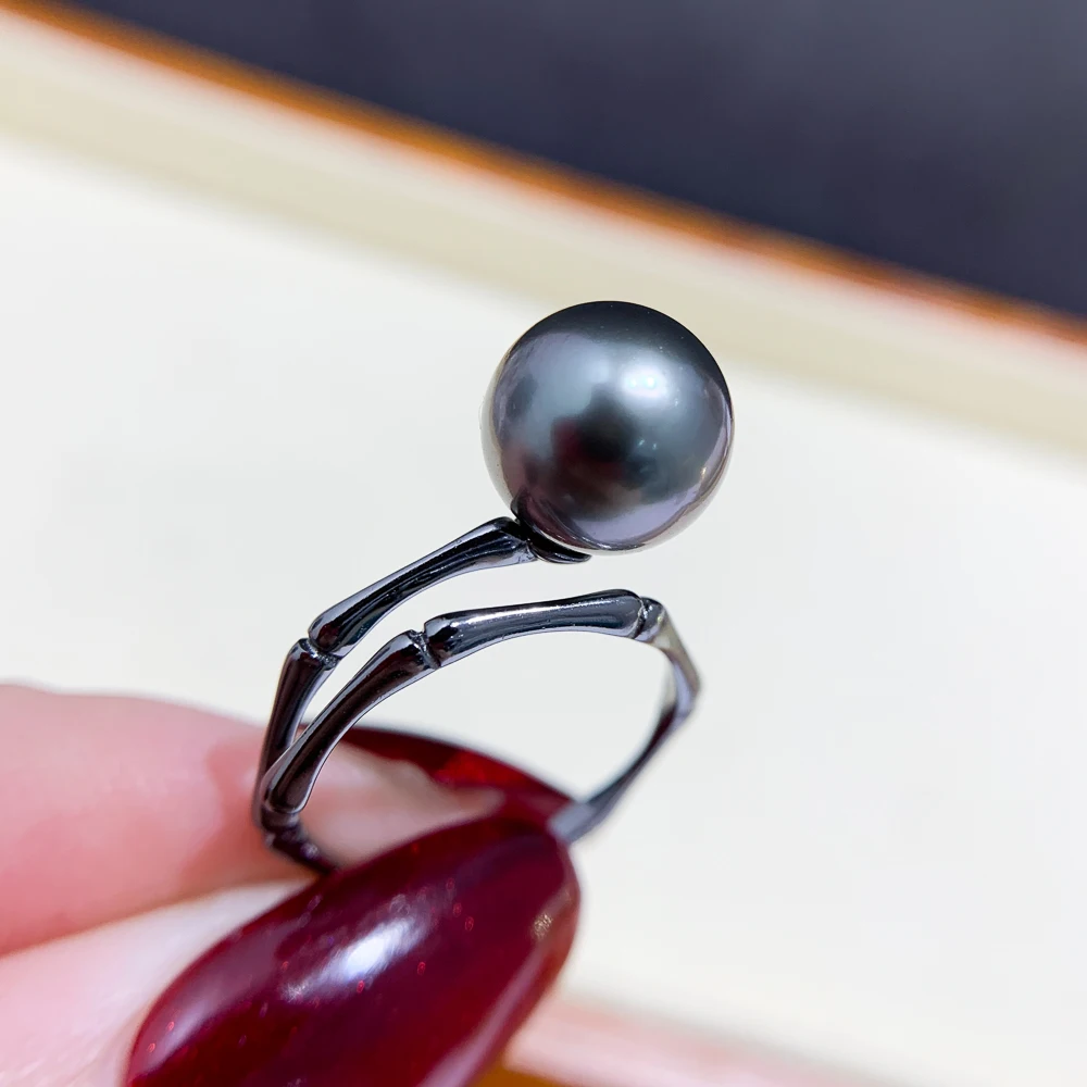 DIY Pearl Accessory S925 Sterling Silver Ring Holder Stylish black silver holder with 8-12mm circle