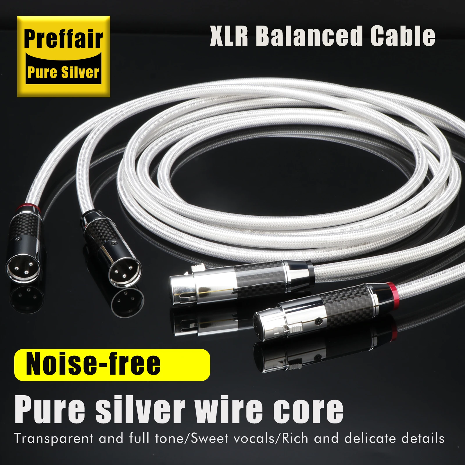 Pair Pure Silver RCA Cable Sterling Silver Signal Cable Carbon Fiber XLR Cable Interconnect Audio Cable PSS Pure Silver
