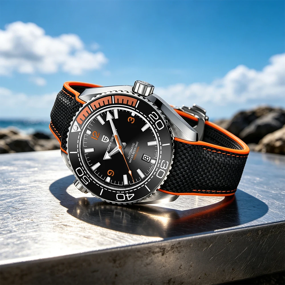 PAGANI DESIGN Diving Watch 100M Waterproof Automatic Mechanical Sport Watch with Rubber Strap Luminous Dial for Outdoor Watch