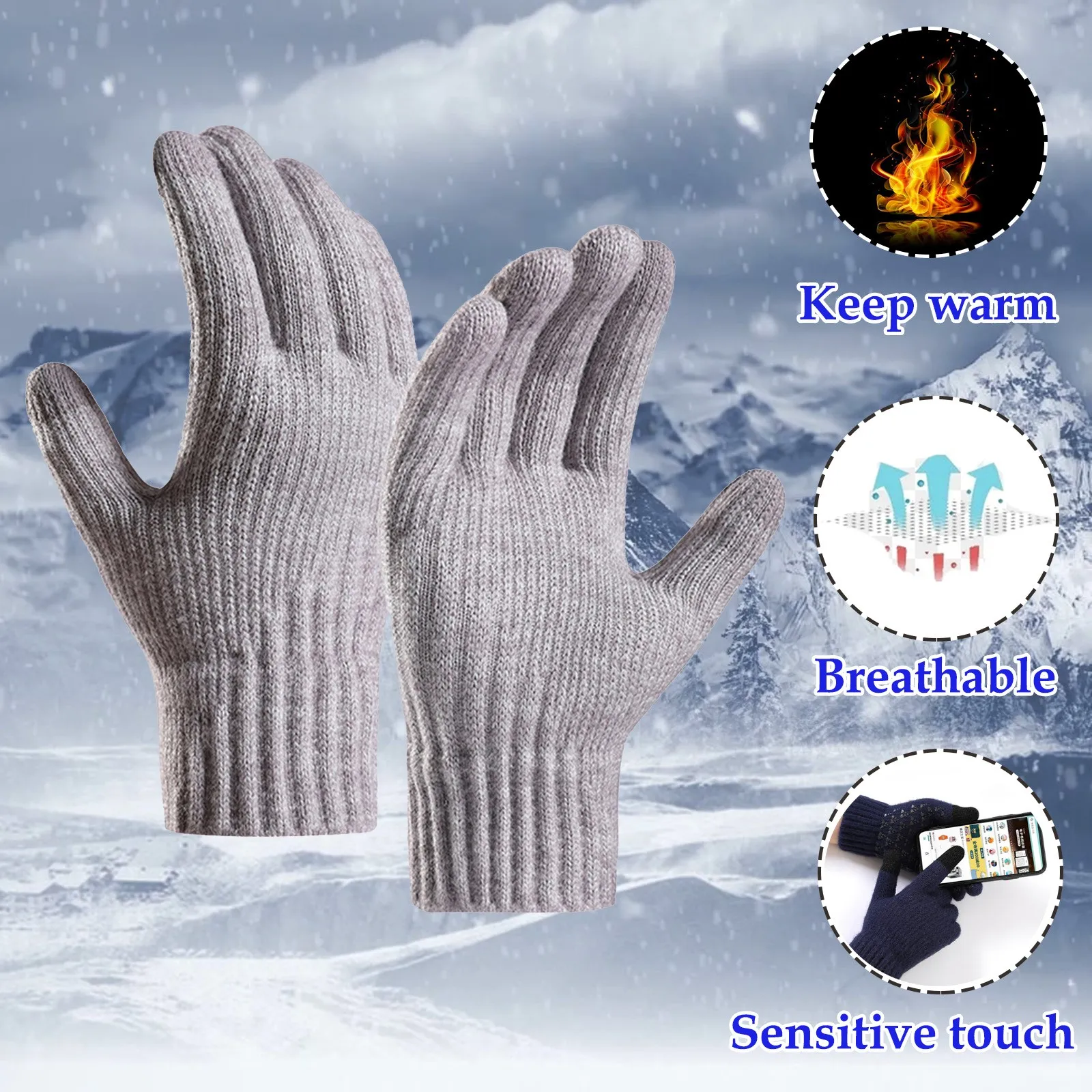 

Warm Knitted Touchscreen Glove Winter Windproof Resistant Cold Gloves Women Solid Color Elastic Full Finger Warm Wool Guantes