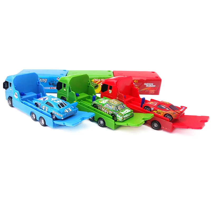 Disney Pixar Cars Truck With Car Lightning McQueen Alloy Metal Model The king Chick Hicks Diecast Metal Racing Kids Xmas Gift