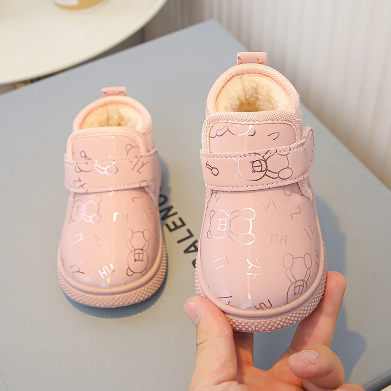 الأطفال أحذية الثلوج 1-12 سنة الوردي مبطن سميكة الفتيان الفتيات أحذية قطنية الشتاء لينة عدم الانزلاق الاطفال طفل أحذية مشي #4