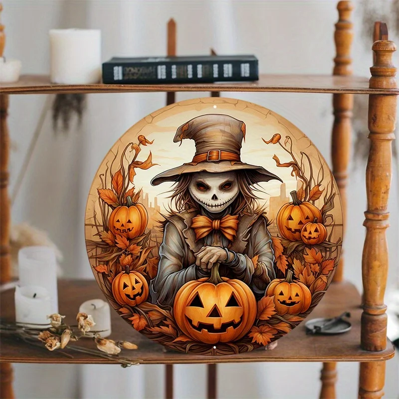 1 шт. 8x8 дюймов алюминиевый металлический знак осенний тимьян осенний венок знак оранжевый тыква и ворона в форме круга венок урожая знак