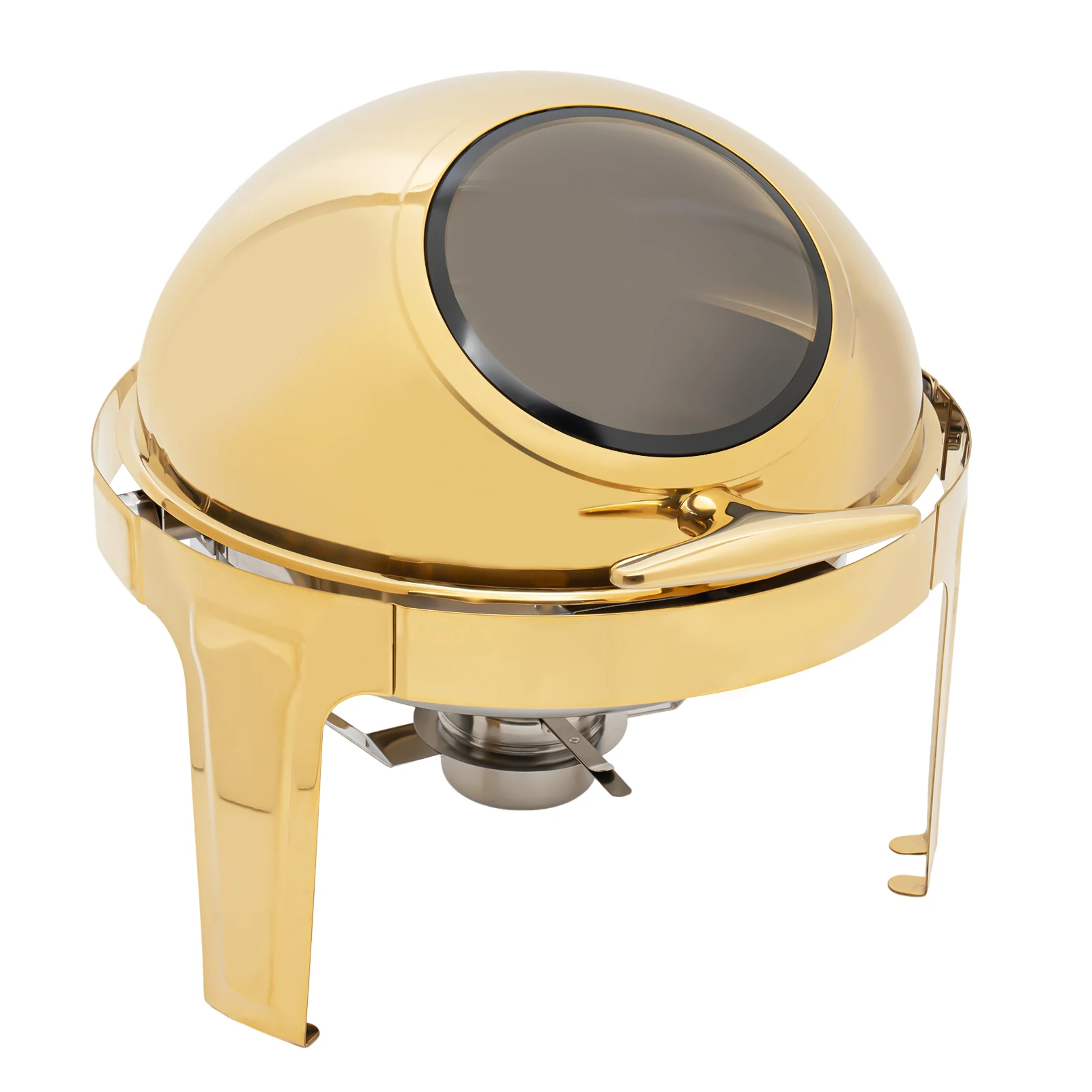 Gold Chafing Dish Round, Single Slot Buffet Food Warmer with 90°/180° Lid Opening, High Capacity 15.4lbs Support, Easy to Clean and Dishwasher Safe
