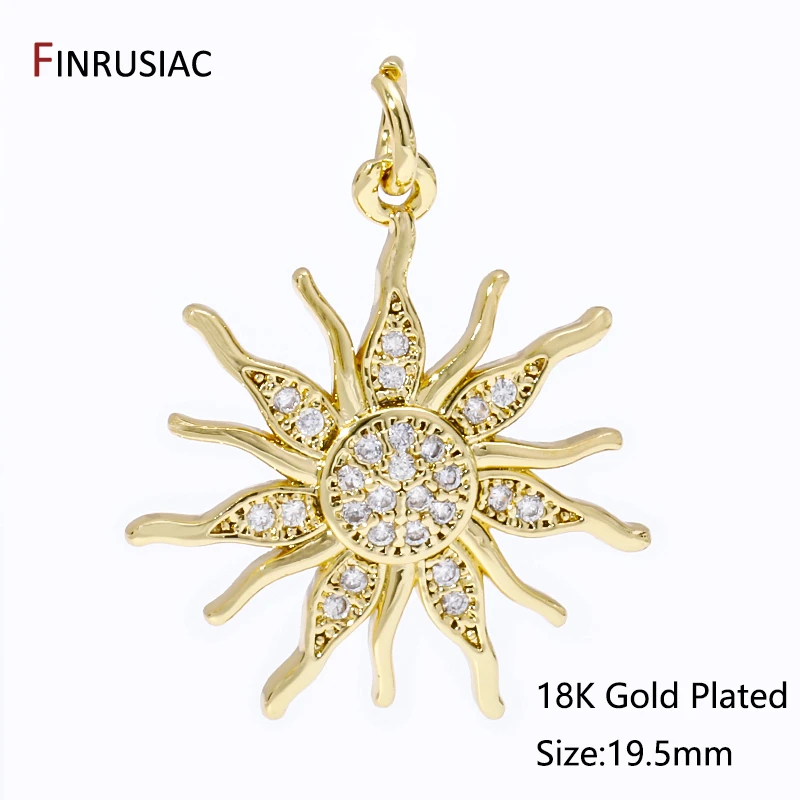 DIY Messing Runde Sonne Charms Halskette Herstellung Zubehör 18K vergoldet eingelegte Zirkon Sonne Anhänger für Schmuckherstellung Zubehör – Detail 8