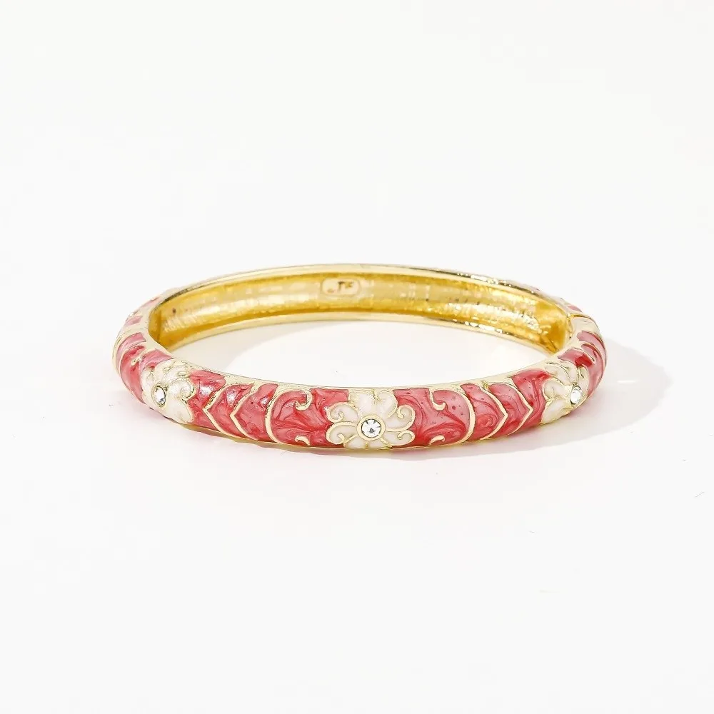 Enamel Vintage Cloisonne Bangle Traditional Big Floral Chinese Flower Bangle Ethnic Chinese Women's Hand Bracelet Jewelry Gifts