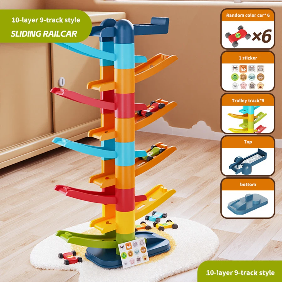 Cartoon Puzzle Kinder Gleiten Track Auto Mini Auto Trägheit Mädchen Baby 3-jährigen Jungen Spielzeug Multi Schicht cartoon Puzzle Rutsche Auto